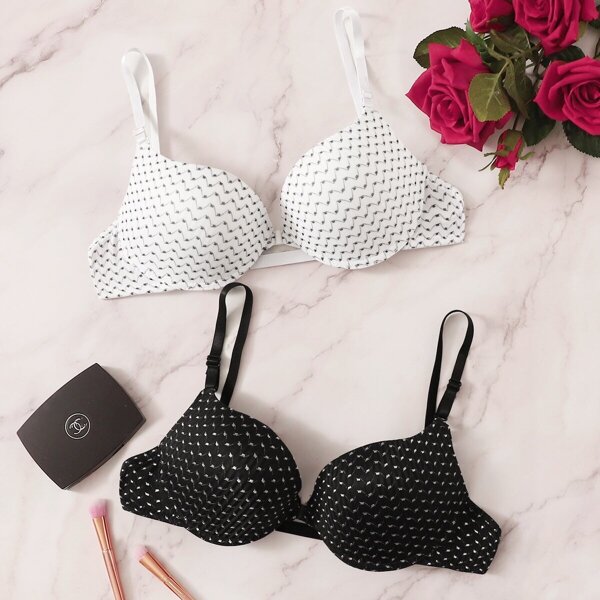 

Geo Pattern Bra Set 2pack, Black and white