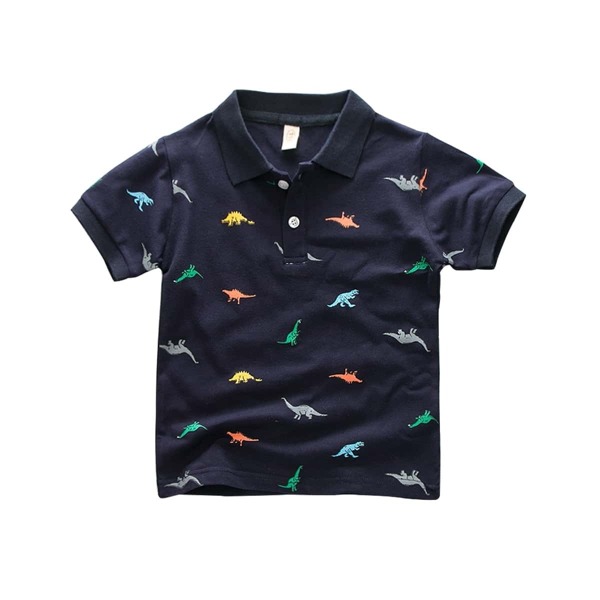 

Toddler Boys Colorful Dinosaur Print Polo Shirt, Navy