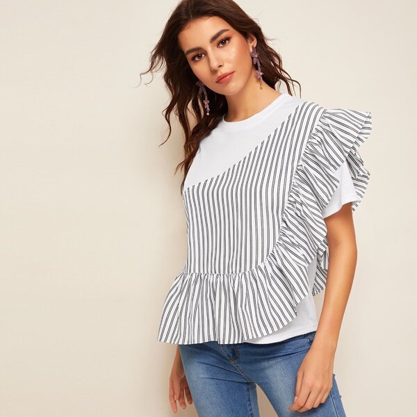 

Striped Ruffle Hem Blouse