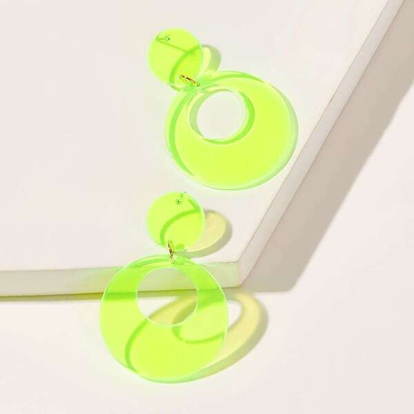 

Neon Green Double Plastic Round Drop Earrings 1pair, Green bright