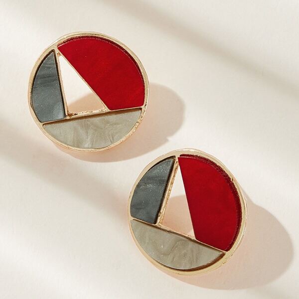 

Color-block Round Stud Earrings 1pair