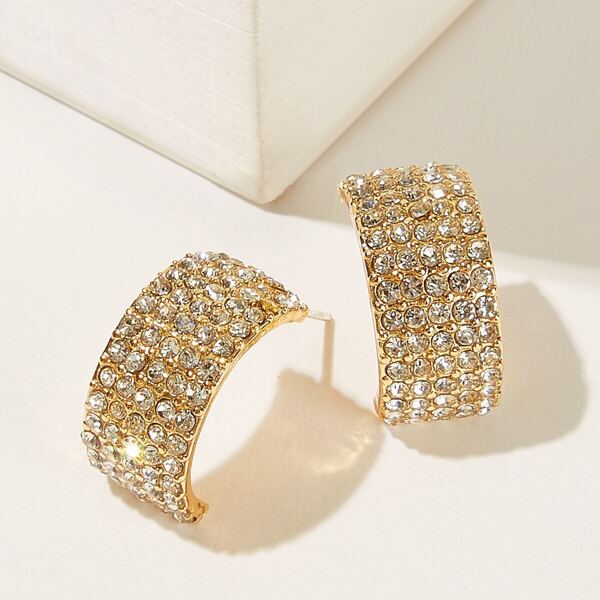 

Rhinestone Engraved Half Hoop Earrings 1pair, Gold
