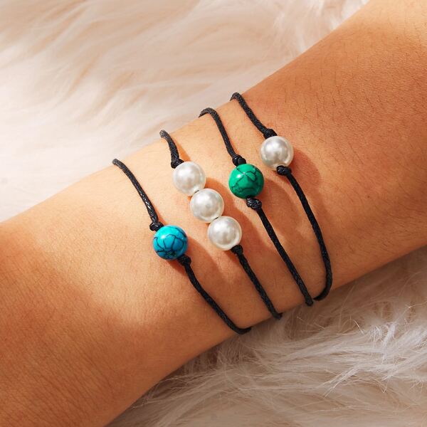 

Faux Pearl Bracelet Set 4pcs