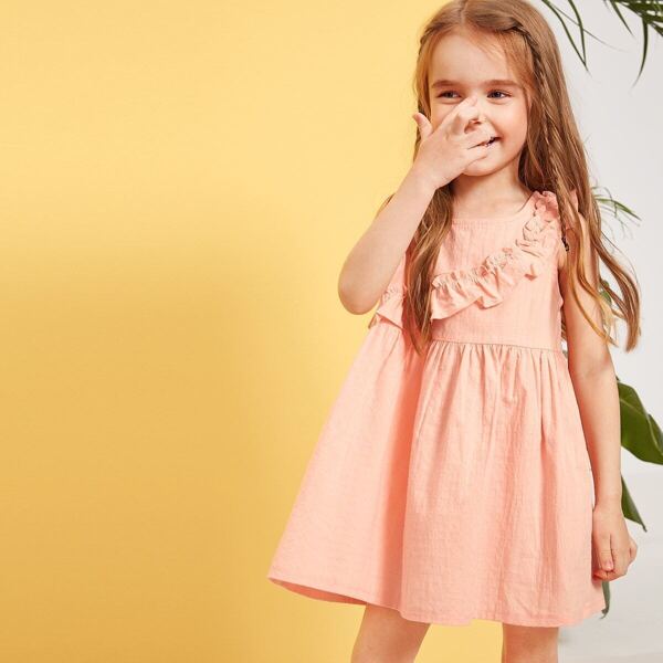 

Toddler Girls Button Back Ruffle Trim Dress
