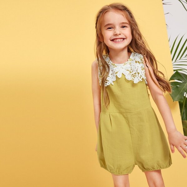 

Toddler Girls Contrast Lace Zip Back Romper, Yellow