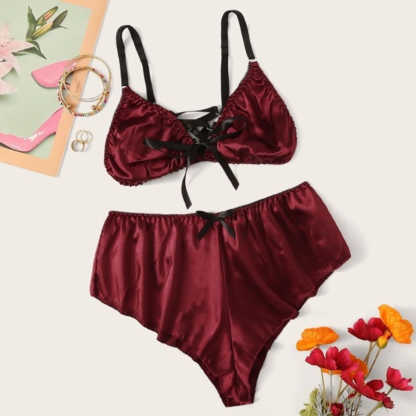 

Knot Front Satin Lingerie Set