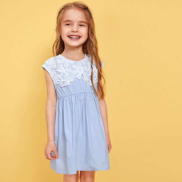 

Toddler Girls Zip Back Contrast Lace A-line Dress