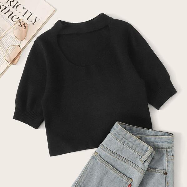 

Cutout Choker Neck Crop Fitted Jumper