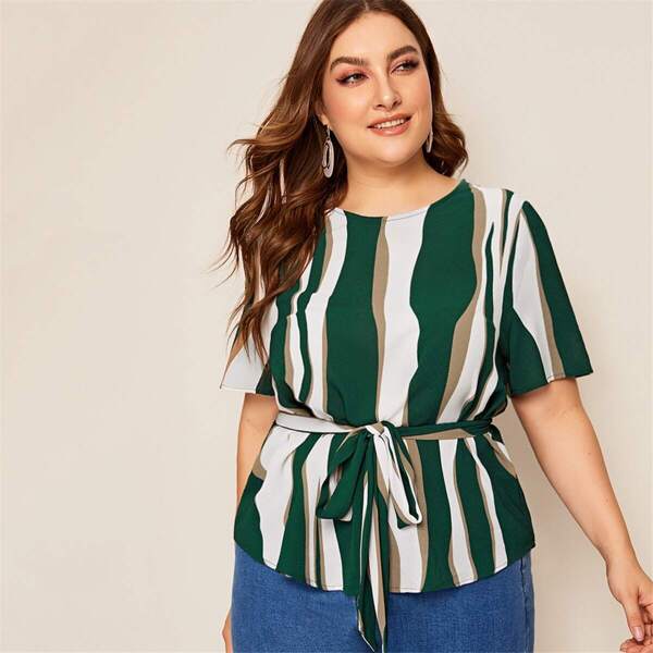 

Plus Striped Self Belted Top