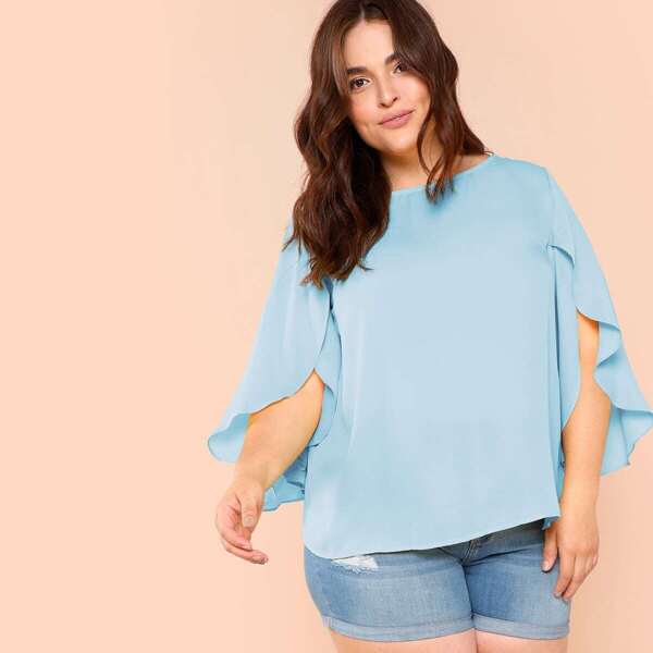 

Plus Slit Flutter Sleeve Solid Top