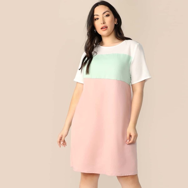 

Plus Keyhole Back Color-block Tunic Dress