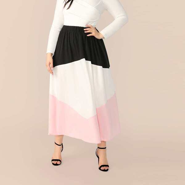 

Plus Elastic Waist Cut-and-sew Skirt