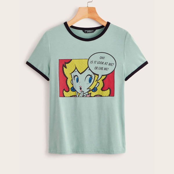 

Letter and Figure Print Ringer Tee