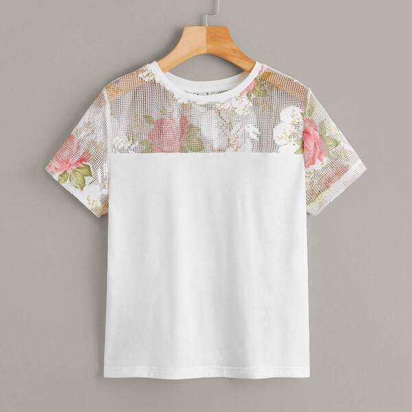 

Floral Mesh Yoke Top