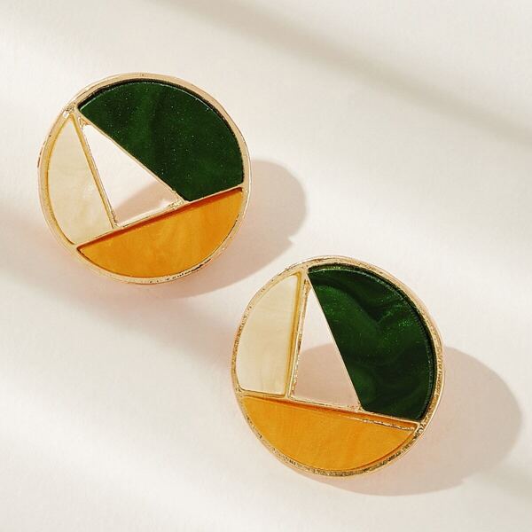 

Color-block Round Stud Earrings 1pair