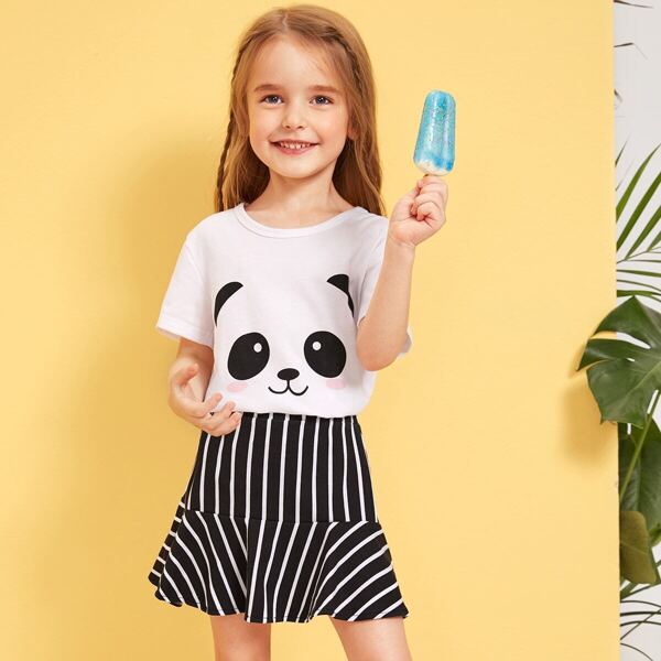 

Toddler Girls Panda Print Tee & Striped Skirt