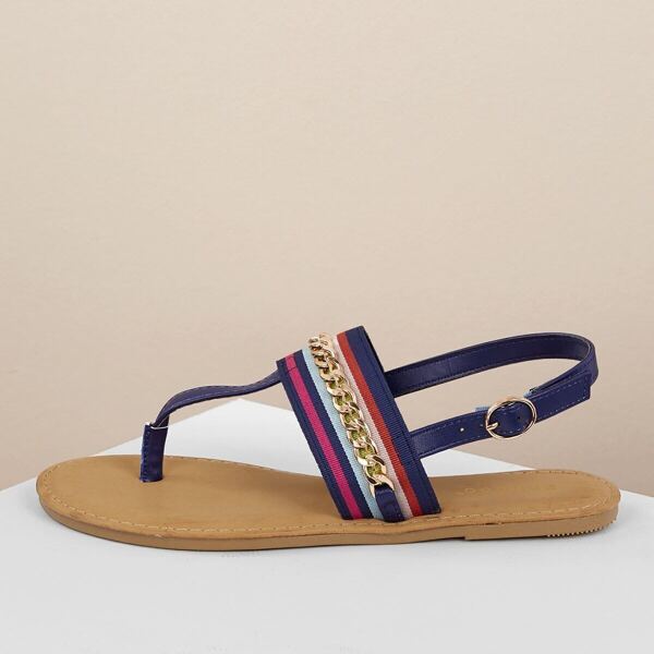 

Stripe Interlock Link Slingback Thong Flat Sandals, Multicolor