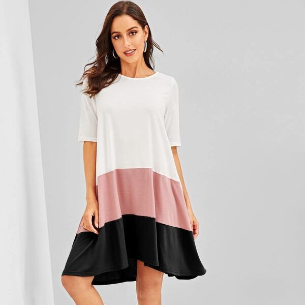

Colorblock Pocket Side Tee Dress