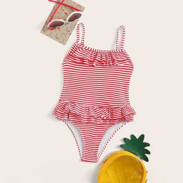 

Toddler Girls Striped Ruffle One Piece Swim