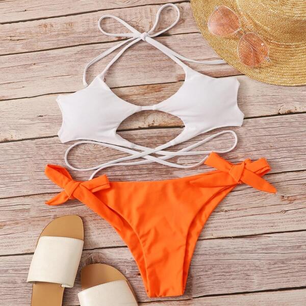 

Star Shaped Halter Top With Tie Side Bikini Set
