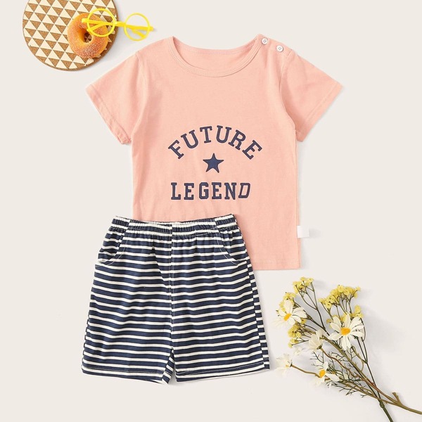 

Toddler Girls Letter Print Striped Pajama Set, Multicolor
