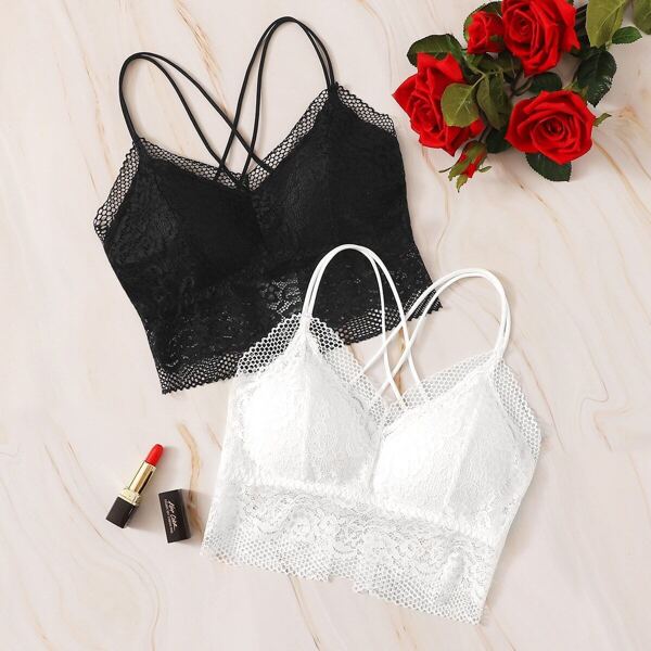 

Criss Cross Floral Lace Bra Set 2pack