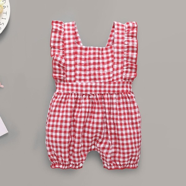 

Baby Frill Trim Gingham Popper Romper