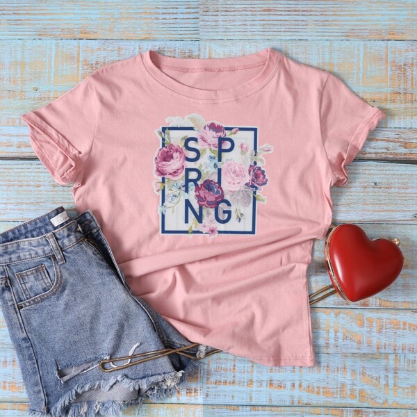 

Floral & Letter Print Tee