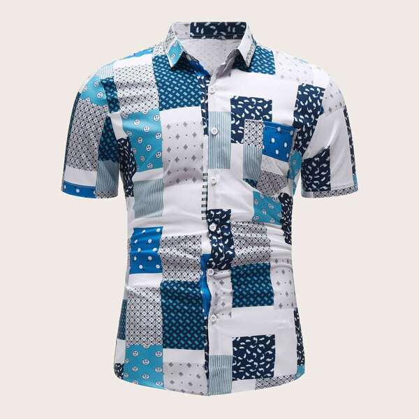 

Men Pocket Front Patchwork Shirt