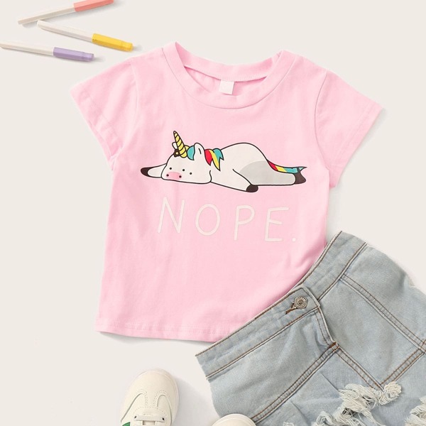 

Toddler Girls Unicorn & Letter Print Tee