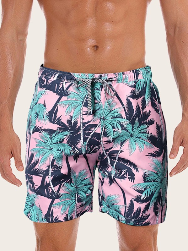 

Men Coconut Tree Print Drawstring Shorts, Multicolor
