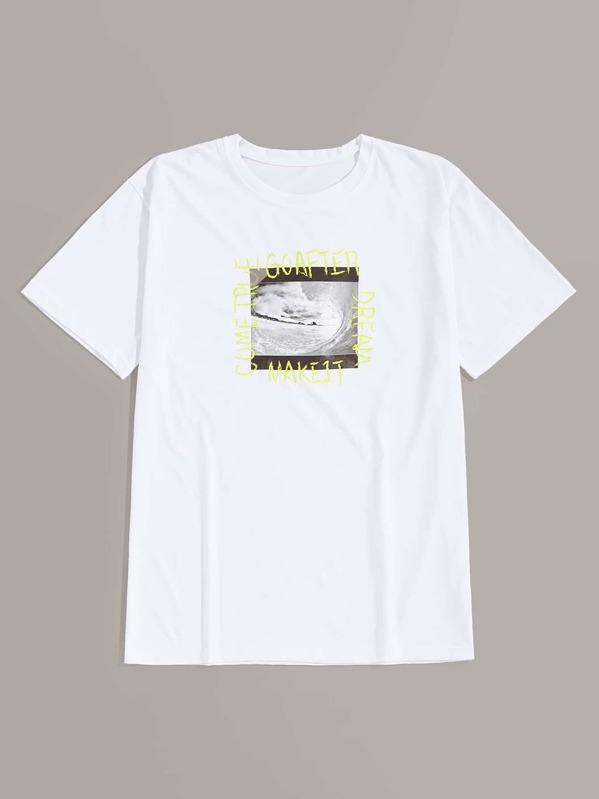 

Men Letter Print Tee, White