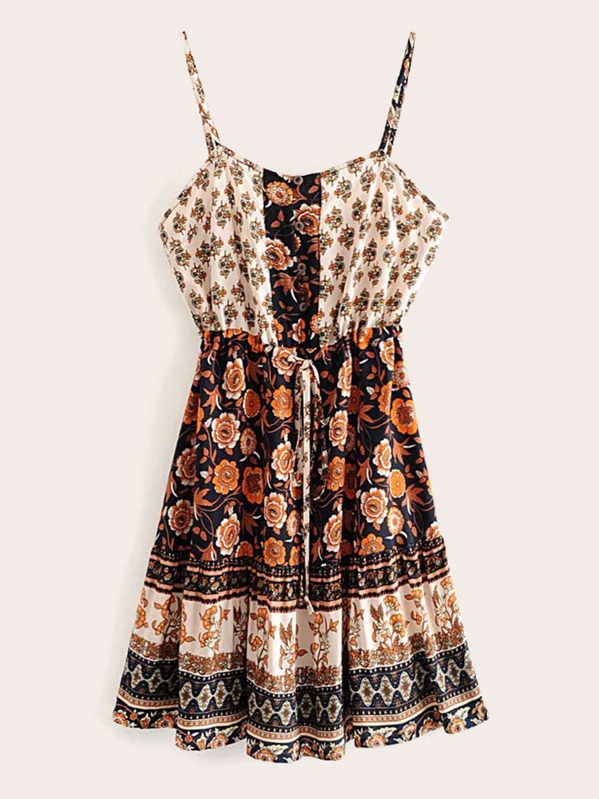 

Drawstring Waist Floral Print Cami Dress, Multicolor
