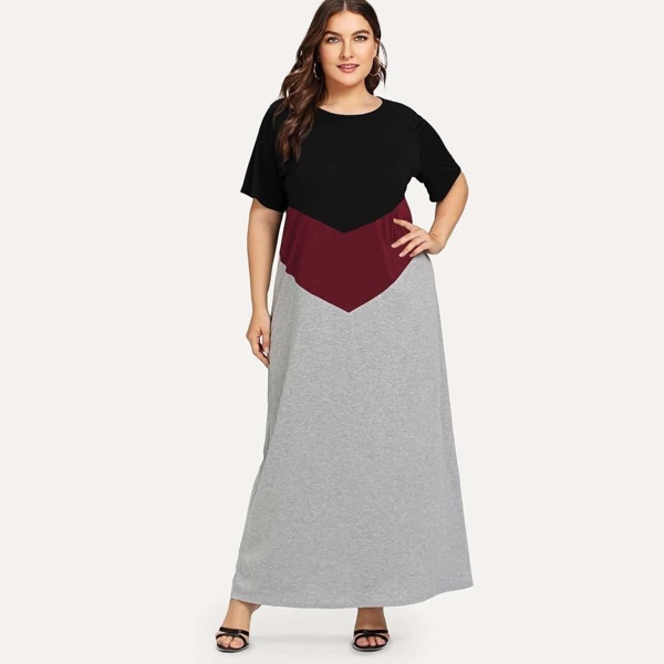 

Plus Cut And Sew Panel Maxi Dress