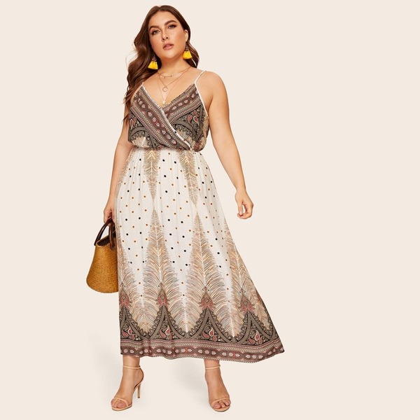 

Plus Aztec Print Surplice Front Cami Dress, Multicolor