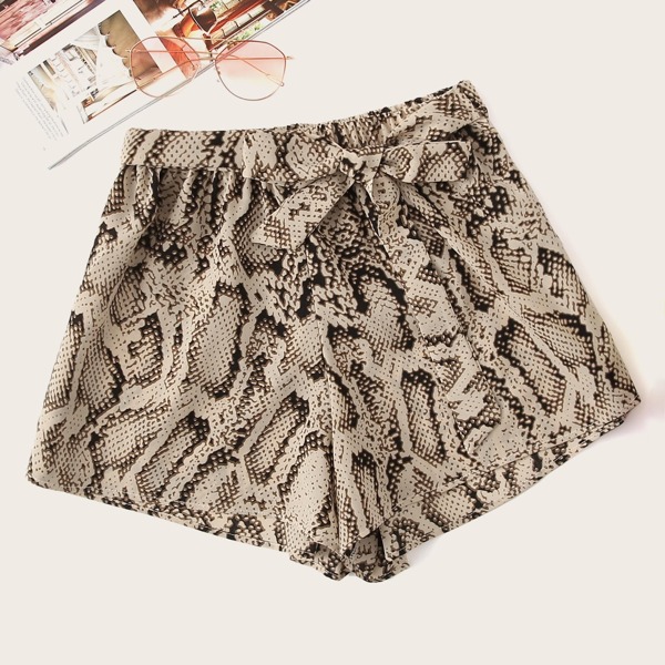 

Snakeskin Print Tie Front Shorts