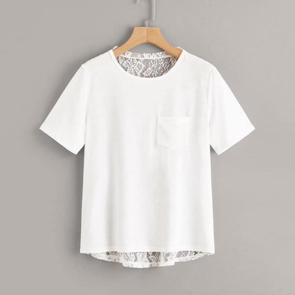 

Lace Panel Dip Hem Tee