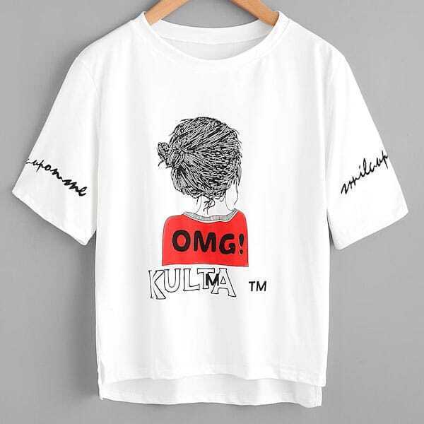 

Plus Figure And Letter Print Dip Hem Tee