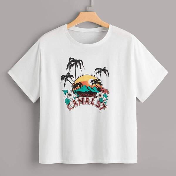 

Plus Floral And Letter Print Tee