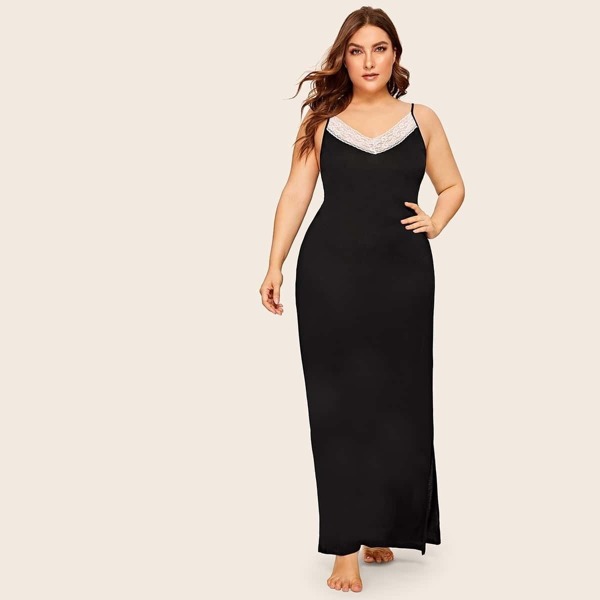 

Plus Lace Trim Split Night Dress