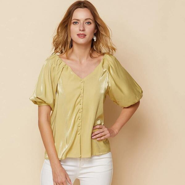 

Covered Button Bishop Sleeve Blouse