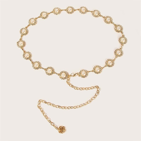 

Rhinestone Detail Faux Pearl Embellished Chain Belt