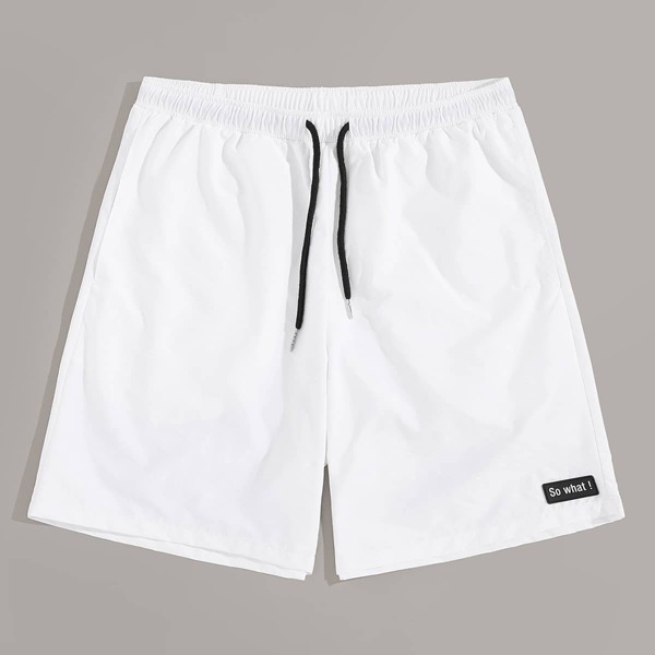 

Men Drawstring Waist Patched Detail Shorts