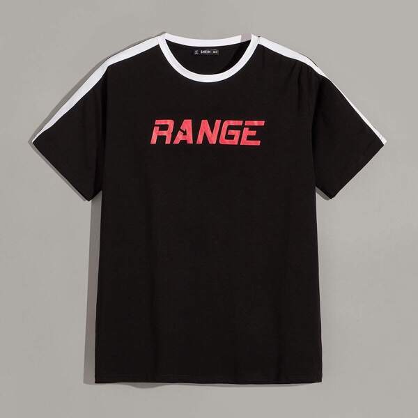

Men Striped Side Letter Print Ringer Neck Tee