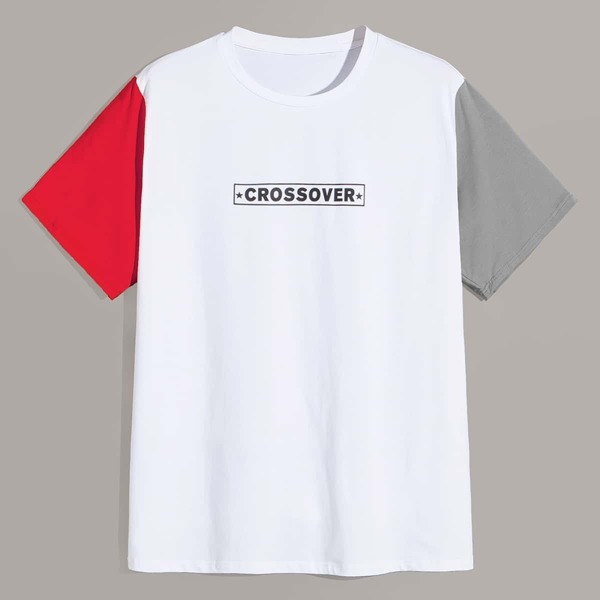 Men Letter Print Color-block Tee