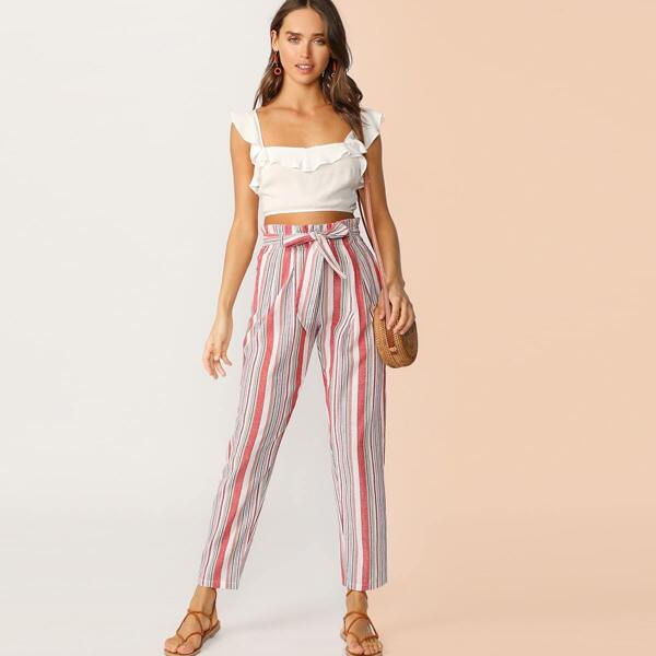 

Paperbag Waist Striped Pants, Multicolor