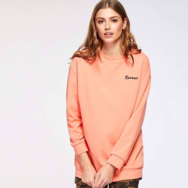 

Embroidered Slogan Sweatshirt, Pink