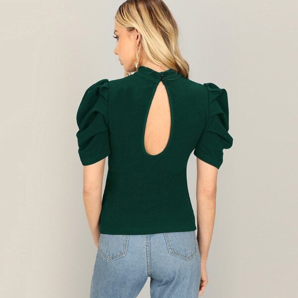 

Puff Sleeve Cutout Back Solid Top