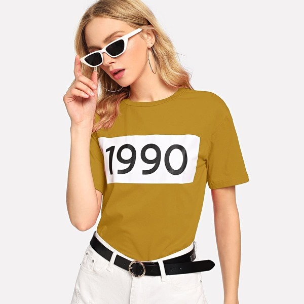 

Color-block Number Print Tee