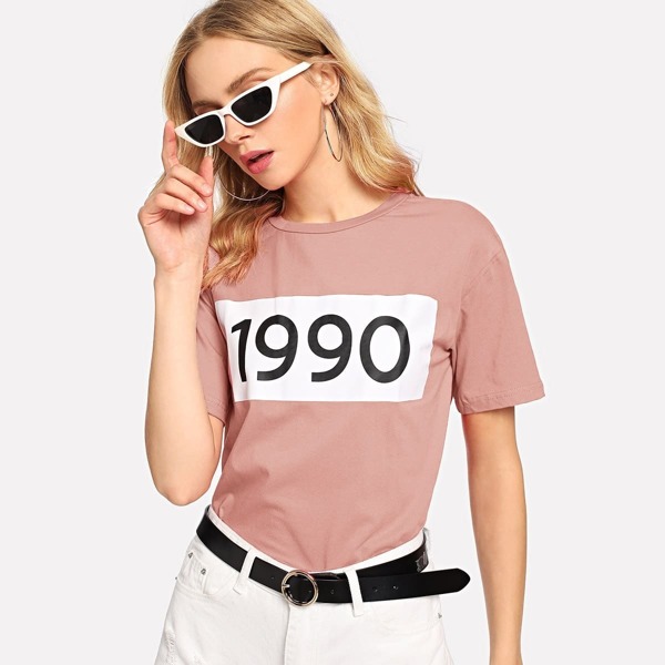 

Color-block Number Print Tee